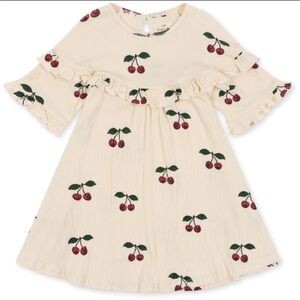Cherry Print Cream Kids Casual Dress
